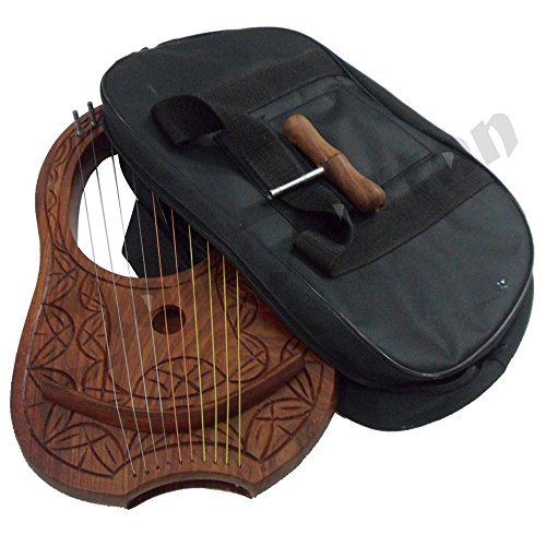 Lyra Harp String Engraved Rosewood Lyre Harp 10 Metal Strings Carrying Case Key