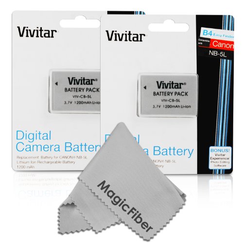 (2 Pack) Vivitar NB-5L Ultra High Capacity 1200mAh Li-ion Batteries for CANON PowerShot S110, SX230 HS, SX210 IS, SD790 IS, SX200 IS, SD800 IS, SD850 IS, SD870 IS, SD700 IS, SD880 IS, SD950 IS, SD890 IS, SD970 IS, SD990 IS (Canon NB-5L Replacement)
