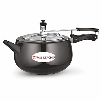 Wonderchef Raven Induction Base Inner Lid Hard Anodized Aluminium Pressure Cooker, 5 litres, Black and Silver