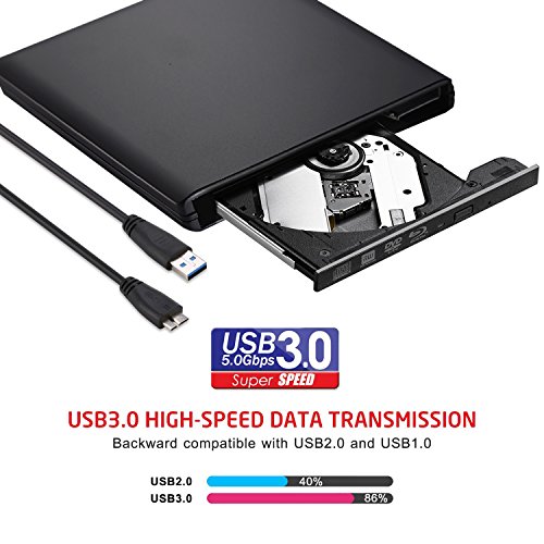 Guamar External Blue-Ray Drive,USB 3.0 Aluminum Blu-Ray Drive CD/DVD Burner/Writer with 3D Blu-ray Disc Playback,Super-Fast Blu-Ray Writing Reading Speed,for Notebook Netbook Desktop,Black - Thumbnail 5