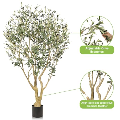 REALEAD 6 pies Arbol de Olivo Artificial con Ramas Ajustables y Frutos | 180 cm Olivos Artificiales de Interior - Arboles Artificiales Decorativas Hogar para Decorar el Oficina Salón y Entrada