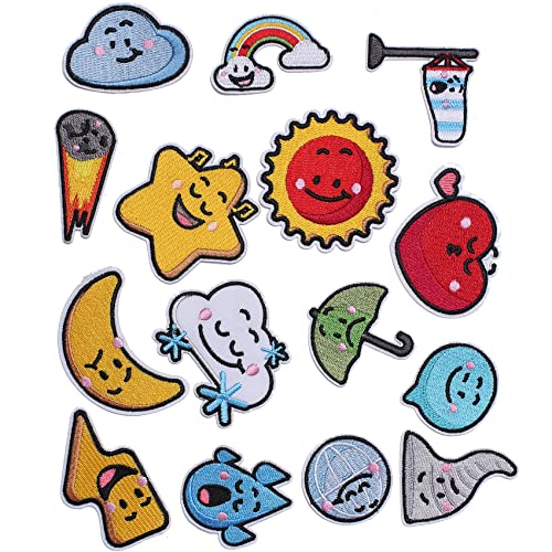 GYGYL 15pcs Embroidered Patches, Weather Theme Iron on Patch, DIY Sew Applique Repair Patch, Sew On/Iron On Patch for Jackets, Jeans, Pants,Backpacks, Clothes