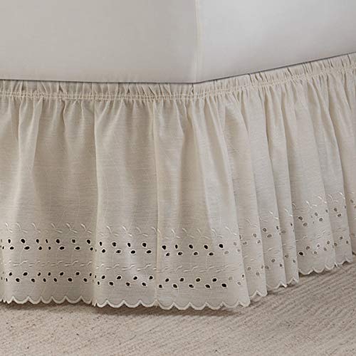 Easy FIT Eyelet Elastic Wrap Around Bed Skirt, Easy On/Off Dust Ruffle (18 Inch Drop), Queen