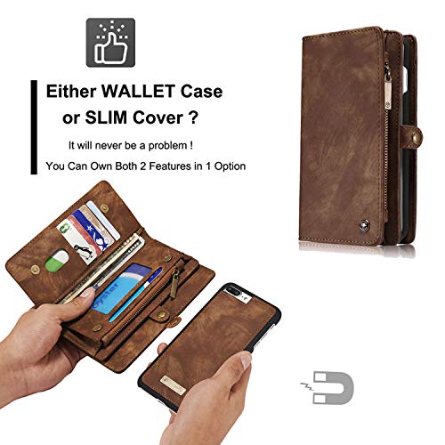 Leather Wallet Magnetic Detachable Phone Case with Card Holder Flip Cover for IPhone XS MAX, Brown - Thumbnail 4
