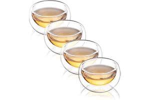 CnGlass Tea Cups Set of 4 Double Wall Glass Tea Cup, 5.1oz/150ml Asian Insulated Clear Teacups,Small Espresso Cup for Coffee