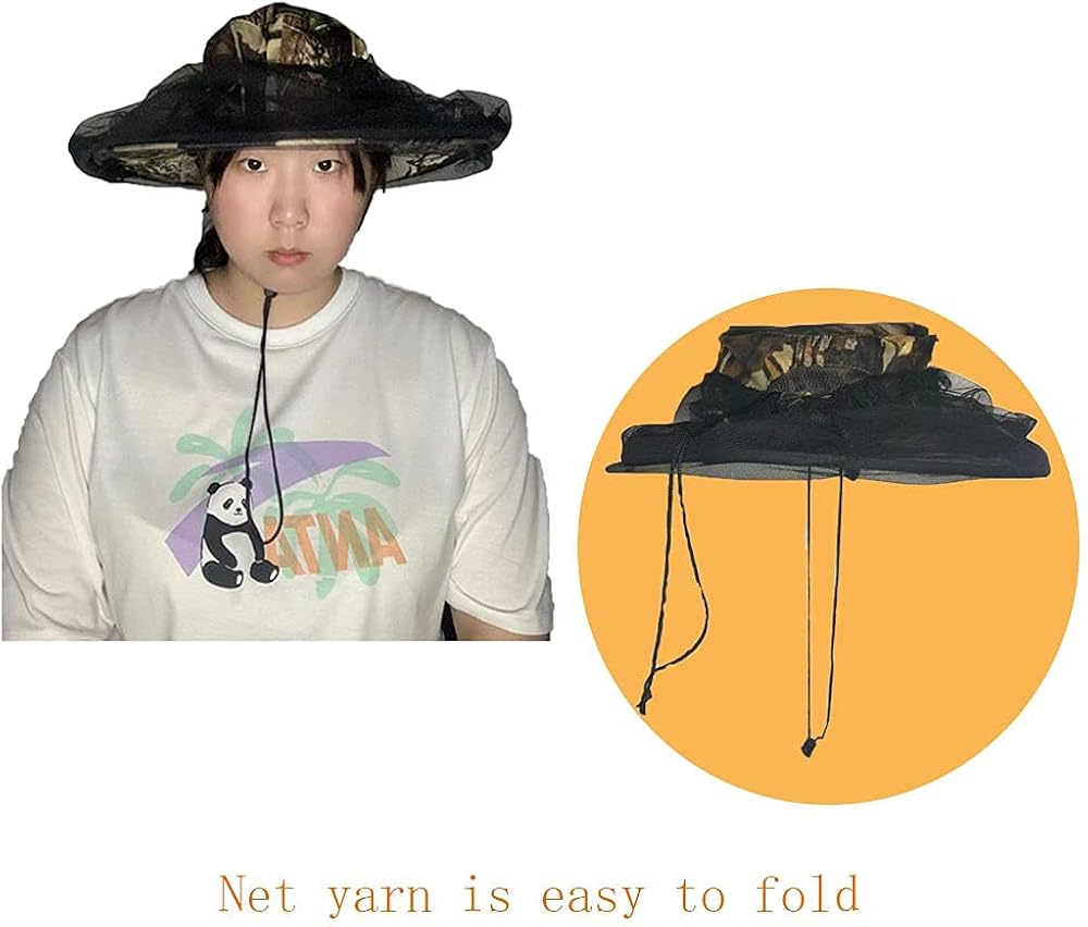 BeesNise 2 Pack Leaf Camouflage Mosquito Net Hat with with Zipper Foldable Fly Protection Netting,Mosquito Hat with Netting for Men &Women Which Suitable for Outdoor Sports and Gardening Works: Clothing