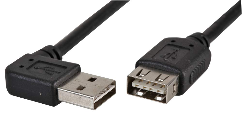 Pro Signal 2m Reversible 90° USB 2.0 A Male to A Female Extension Cable – Right Angled, 480Mbps, Black - PSG91265