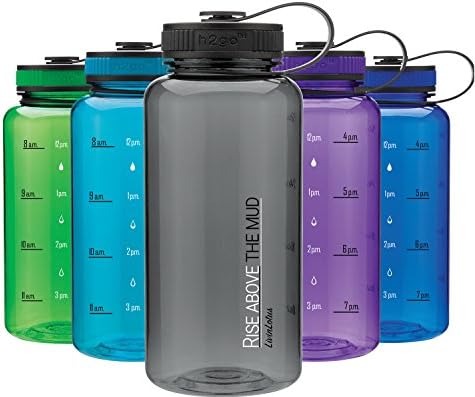 LivinLotus Travis Wide Mouth 34oz Water Bottle - Rise Above Water Tracker for Hydration Tracking with Time Tracked by The Hour for Three Refills for Those That Need More Water (BPA Free)