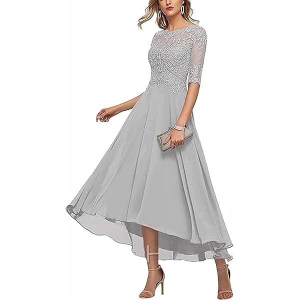 Amazon.com: Chiffon Silver Mother Groom Dress with Sleeves Floral