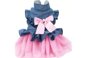 ANIAC Pet Denim Dress with Cute Bow-Knot Comfy Vest Skirt Lace Trim Tutu Summer Spring Clothes for Cats and Small Dogs (Medium)