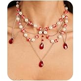 Hanfluenve Gothic Dripping Blood Necklace for Womens Vampire Costume,Bleeding Pearl Necklaces Vampire Choker Necklaces Bloody Beaded Necklace for Halloween Party Jewelry