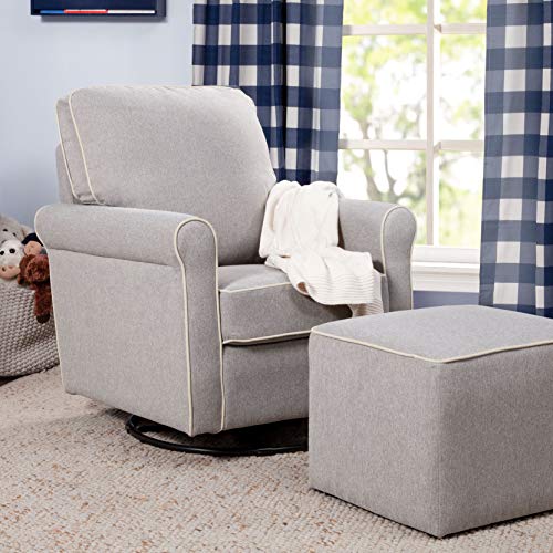 DaVinci Maya Upholstered Swivel Glider and Ottoman in Grey with Cream