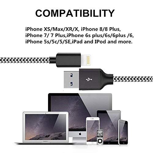 iPhone Charger, MFi Certified Cable 6Pack 3FT 3FT 3FT 6FT 6FT 10FT Extra Long Nylon Braided USB Fast Charging& Syncing Cord Compatible with iPhone/XS/XR/X/8/8Plus/7/7Plus/6S/6Plus/Pad More