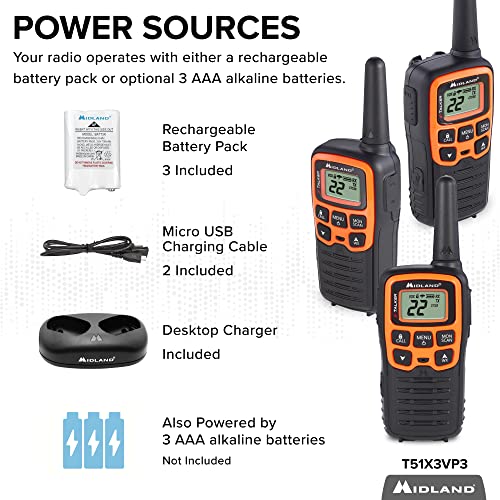 Midland T51X3VP3 XTALKER WalkieWalkie Long Range Two Way Radio for Camping Hiking Hand Held