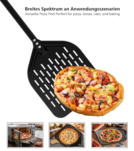 ZHEHNSA pala per pizza forata in alluminio Set,pala pizza forata 30 cm comoda impugnatura rimovibile, con paletta per pizza da 7 zoll e 12 zoll,Progettate per Girare e Trasferire le Pizze