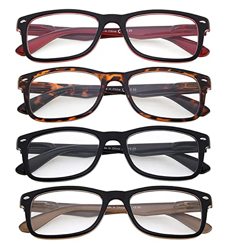 4 Pack Classic Reading Glasses Spring Hinges Comfort Readers for Men and Women(4 mix color,+0.50)