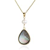 Handmade Wire Craft Pearl Teardrop Shell Pendant Necklace for Women, 18K Gold Plated