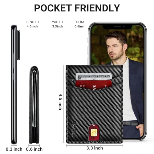 Vatan Wallet for Men Slim RFID Blocking Leather Credit Card Holder Wallet for 15 Cards, Bifold Minimalist Thin Wallet with 2 ID Windows & Cash Slot, with Gift Box (Carbon Fiber Black)