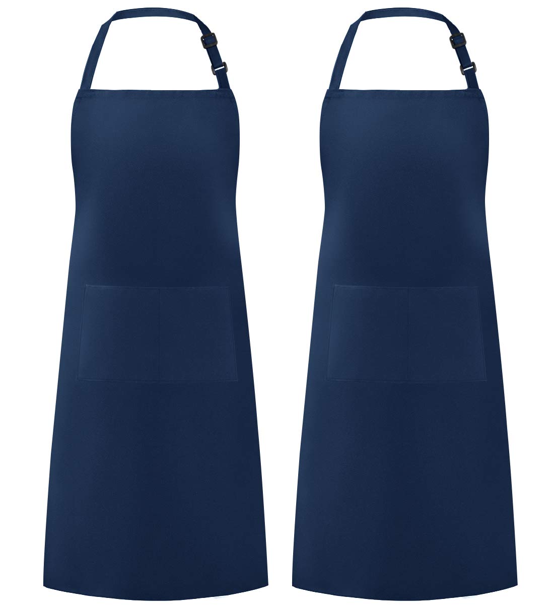 Syntus 2 Pack Adjustable Bib Apron Waterdrop Resistant with 2 Pockets Cooking Kitchen Aprons for Women Men Chef, Blue Dark, 33.07*27.17in — image 1
