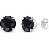 Gem Stone King 2.30 Ct Round 6mm Black Sapphire 18K White Gold Stud Earrings For Women Men