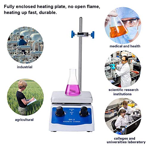Magnetic Stirrer SH-2 Heating Plate 1000ml Magnetic Stirrer Hot Plate 100-1600 RPM Magnetic Stirrer Kit 180W Heating Power 380℃ for Lab Liquid Mixing Heating (SH-2)