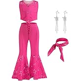 Btonai Pink Costume for Girls Cowgirl Costume Dress Kids Disco Outfits Movie Dress up Halloween Party Cosplay 4-13Y