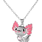 Mikovivi Axolotl Necklace, Crystal Pendant Necklace Cute Salamander Necklace Pendant Necklace for Women Pink Crystal Axolotl Necklace for Women Fashion Jewelry Gifts