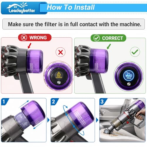 Leadaybetter Filter Replacement for Dyson V11 SV14 SV15 SV17 SV28 Animal Extra Torque Drive Complete, V15 SV22 SV47 Detect Submarine Vacuum, Compare to Part 970013-02 (2 Pack Filters)