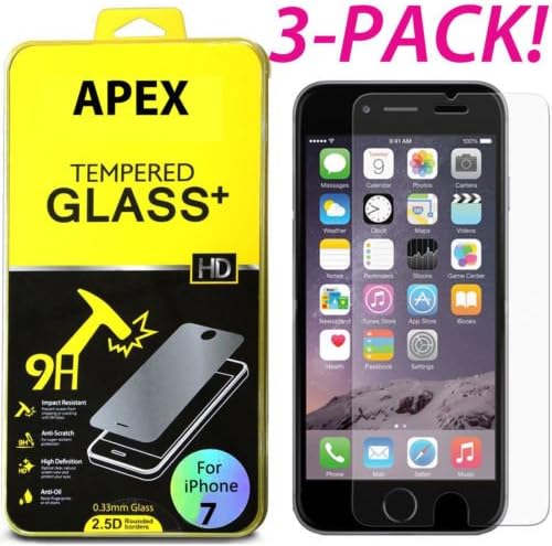 3 Pack Premium Tempered Glass Screen Protector for Apple iPhone (iPhone 7)