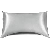 Curved Pillow Case, Side Sleeper Pillowcase, Grey Satin Pillowcase Cover with Zipper, Breathable and Soft, Queen Size 20 x 30 Inches