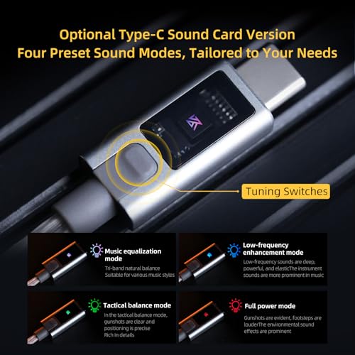 Yinyoo KZ ZS12 Pro 2, Gaming Headphones, USB C Wired Headphones, IEM Gaming Hybrid 1DD + 5BA, Earphones with Microphone 4 EQ Modes, In Ear Monitor for FPS Gamers