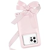 Case-Mate IP68 Waterproof Large Phone Pouch with Bow Design - Travel Beach Cruise Ship Essentials - Floating Phone Case with Crossbody Lanyard for iPhone 17 Pro Max/16 Pro/15/14/13/ S25 - Ballet Pink