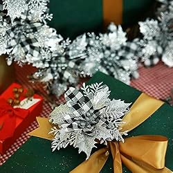 GREENTIME 12 Pcs Glitter Poinsettia 5.5" Artificial