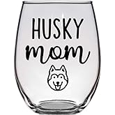 Husky Mom - Cute Birthday Gift for Husky Dog Lover - Premium 21oz Stemless Wine Glass Drinking Cup
