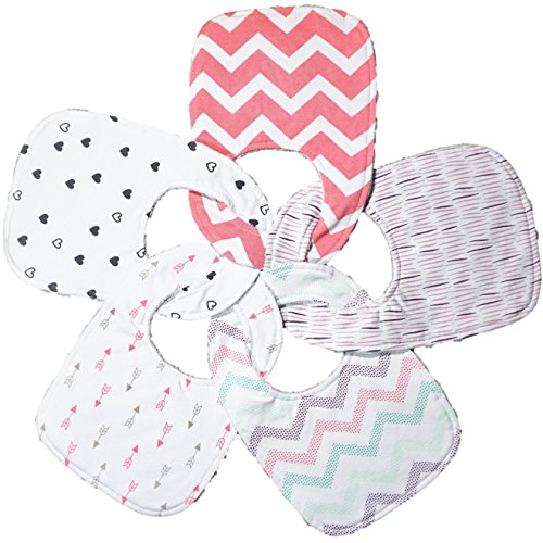 WATERPROOF Cotton 3-Layer SuperDrooler STARTER Baby Bibs with Adjustable Snaps, Perfect for Eating, Drooling, Teething or Baby Shower Gift - Love Bug Set by Regaroo (5-pack of designer starter bibs)