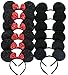 Mickey Mouse Ears Solid Black and Bow Minnie Headband for Boys and Girls Birthday Party or Celebrations (Pack of 6)