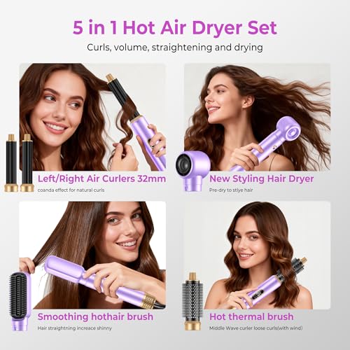 UMIGA All-in-One Hot Air Styler, Hair Air Styler 5 in 1 Set, Airbrush Multi-Styler - Blow Dryer Brush Set with Curler, Straighten, Wavy, Smooth, Magic Styler for Travel and Home Hair Styling