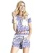 Choies Women's Blue Tile Print Crop Top with Shorts Two Piece Outfit Suit