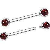 GAGABODY Nipple Piercing Jewelry Prong Set Internal Thread Nipple Rings Silver Internally Threaded Tongue G23 Titanium Nipple Piercings 18mm 14g Nipple Barbells Red Imitation Jade Nipple Jewelry
