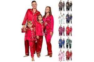 Houjibfa 2025 Family Satin Christmas Pajamas Sets Solid Silk Xmas Pjs Matching Sets Sleepwear for Mens Womens Adults Kids
