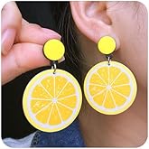 Lemon Earrings for Women Cute Fruits Dangling Stud Earrings Fun Acrylic Earrings for Women