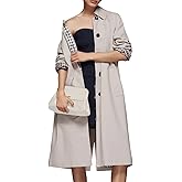 Aisongyuan Womens Long Trench Coat Single Breasted Lapel Plaid Lined Oversized Windproof Fashion Autumn Winter Outerwear