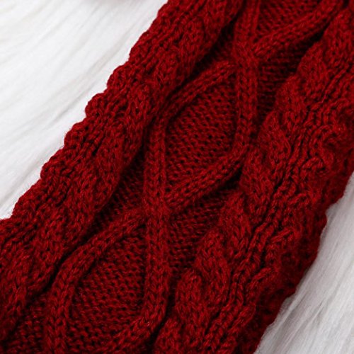 Binmer(TM)Winter Outdoor Fashion Warm Cable Knit Leg Warmers Foot Glove (Wine) - Thumbnail 4
