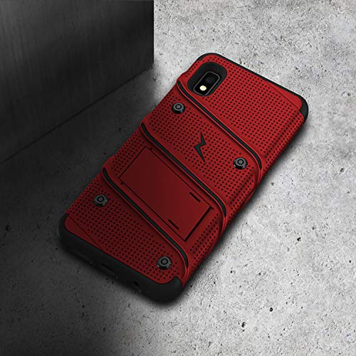 ZIZO Bolt Series Samsung Galaxy A10e Case | Heavy-Duty Military-Grade Drop Protection w/Kickstand Included Belt Clip Holster Tempered Glass Lanyard (Red/Black)