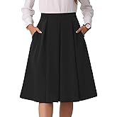 Allegra K High Waist A-Line Midi Skirt for Women's Flare Pleated Knee Length Skirt with Pocket