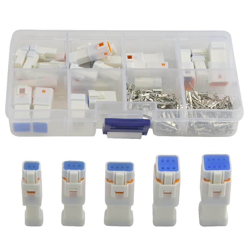 WMYCONGCONG 19 Sets Connector Waterproof 2 3 4 6 8 Pin Way Male and Female Plug Electric Automotive Connectors 24-20 AWG with Storage Box