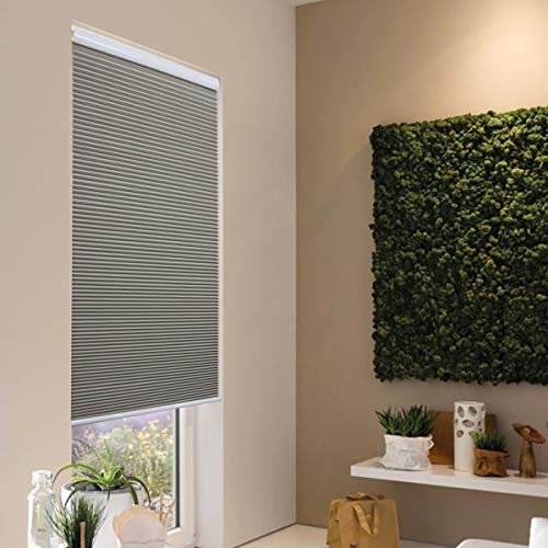 Allesin Cellular Honeycomb Blinds White Dark Gray Blackout 46" W x 48" H Single Cell Pleated Shade Cordless Easy Lift Room Darkening Inside & Outside Mount for Windows