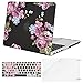 Mosiso Plastic Pattern Hard Case with Keyboard Cover with Screen Protector Only for MacBook Pro Retina 13 Inch, Pink Flower on Black Base