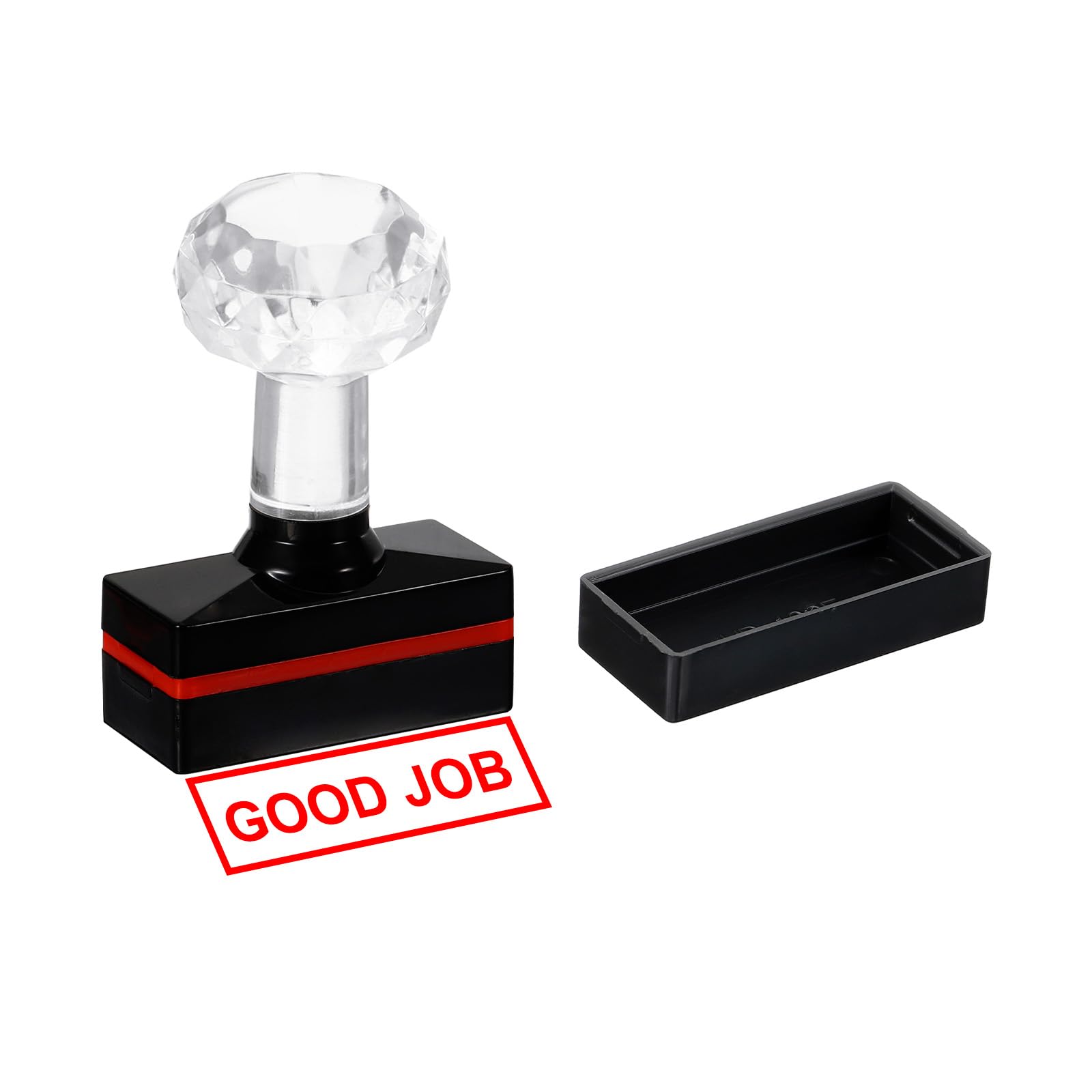 PATIKIL Good Job Stamp Self Inking, Red Ink Office Stamps Pre Inked Message Stamp Refillable Business Stamp, Black