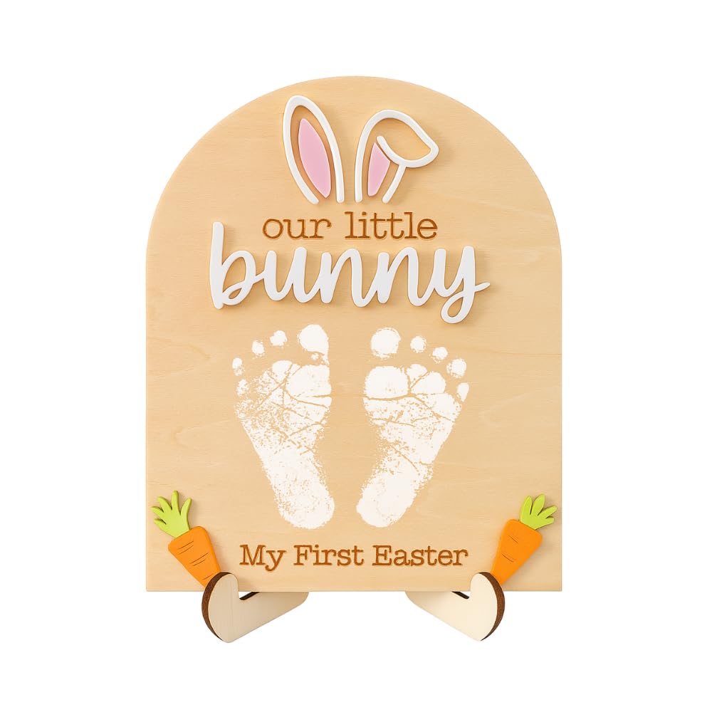 Photo 1 of (Paint not Included) My First Easter Baby Craft, 6x8 Wooden DIY Handprint Footprint Baby Gifts, Some Bunny Loves You Sign, Easter Basket Stuffers